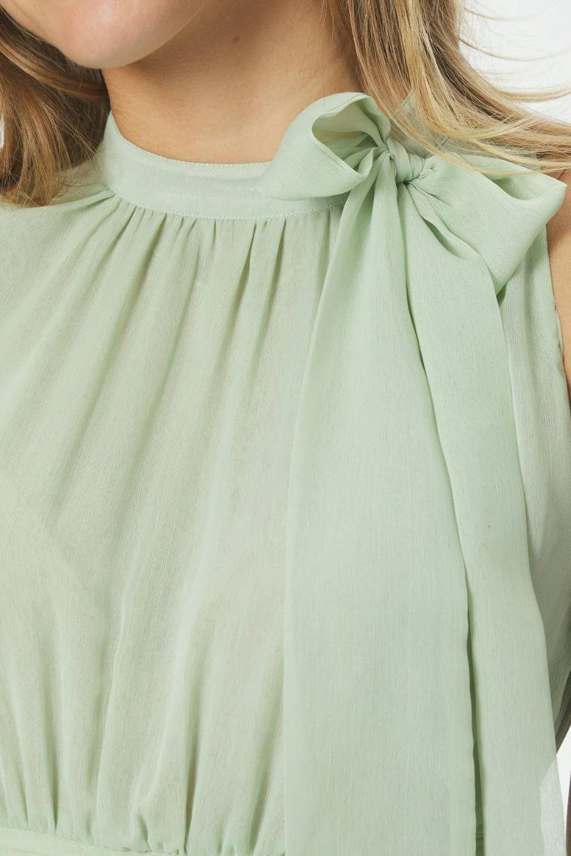 Marli Solid Chiffon Dress | Light Green | Kjole fra Neo Noir - Image 7