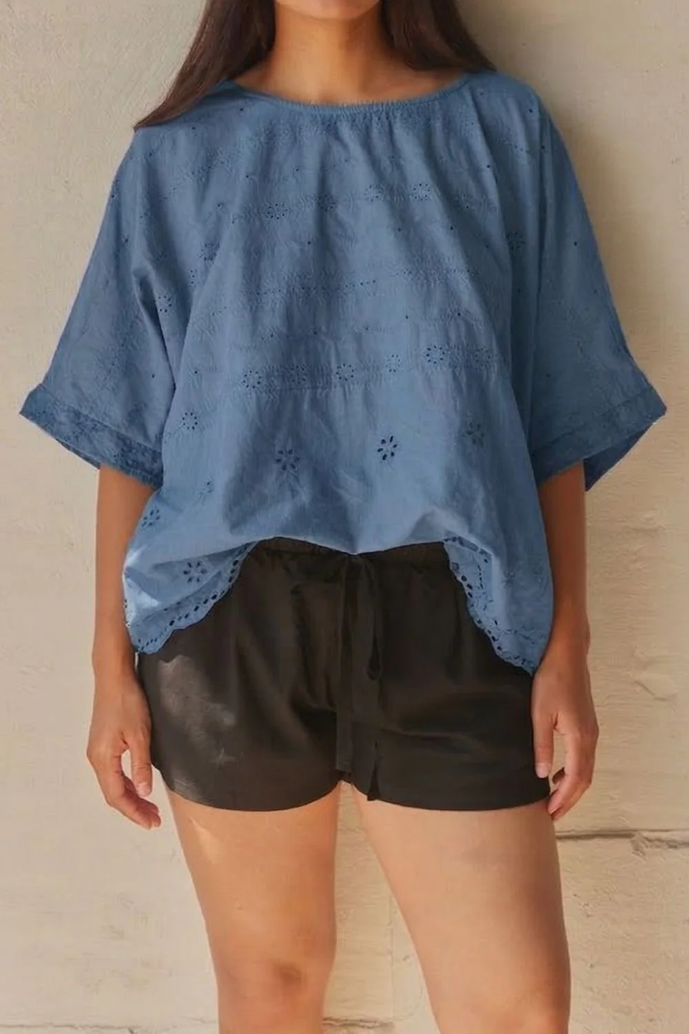 Mary Broderie Anglaise Top | Blue | Bluse fra Atelier C