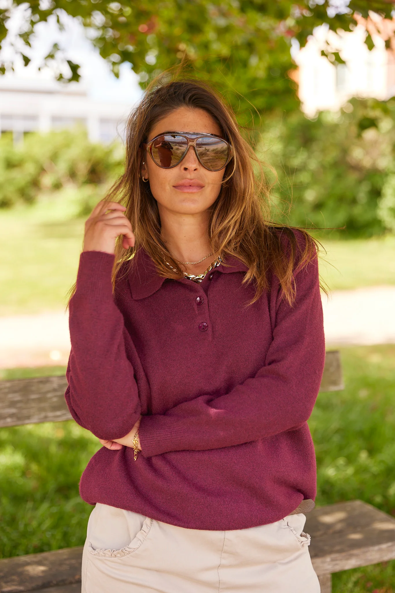 Mauda Polo Knit | Burgundy