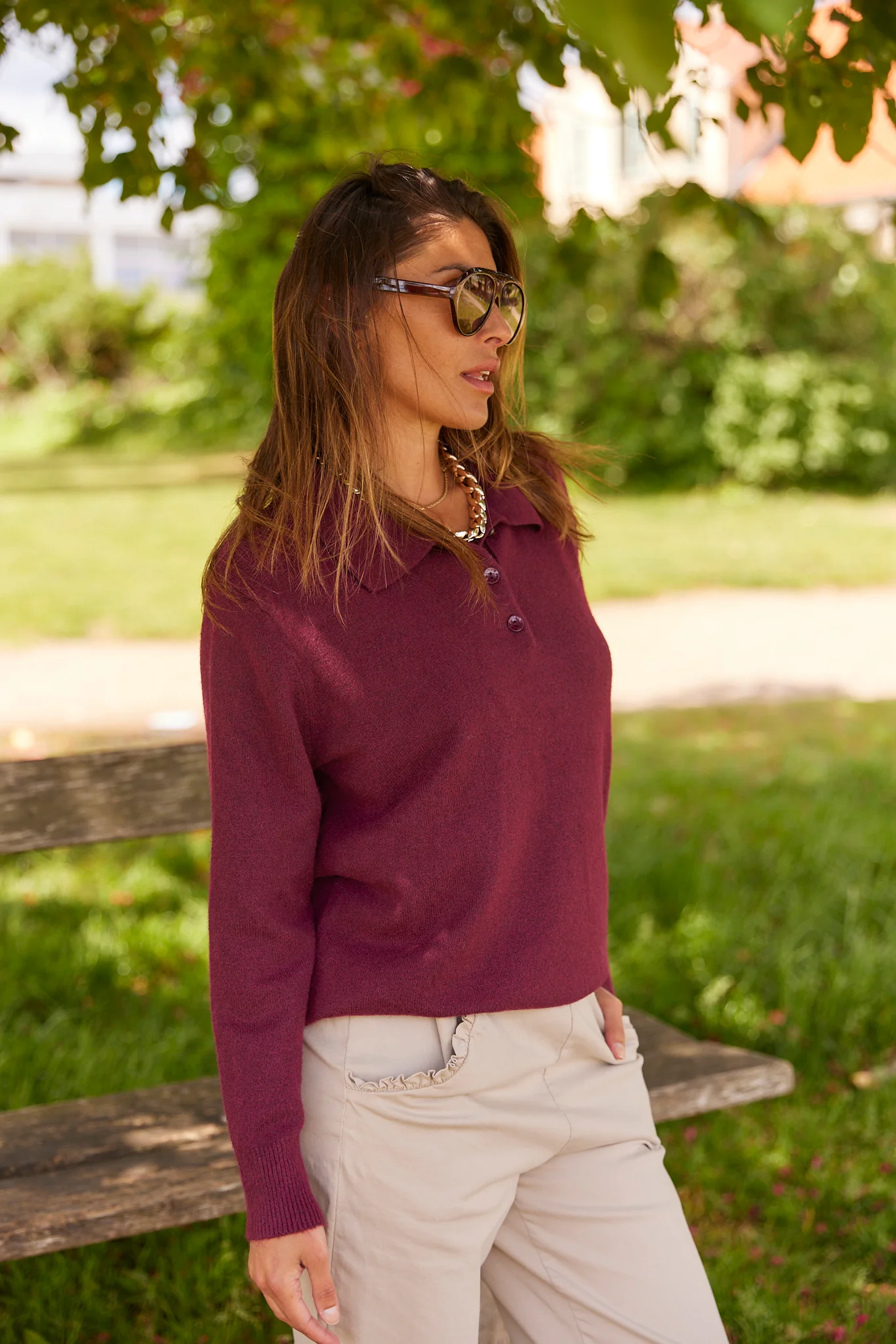 Mauda Polo Knit | Burgundy - Image 2