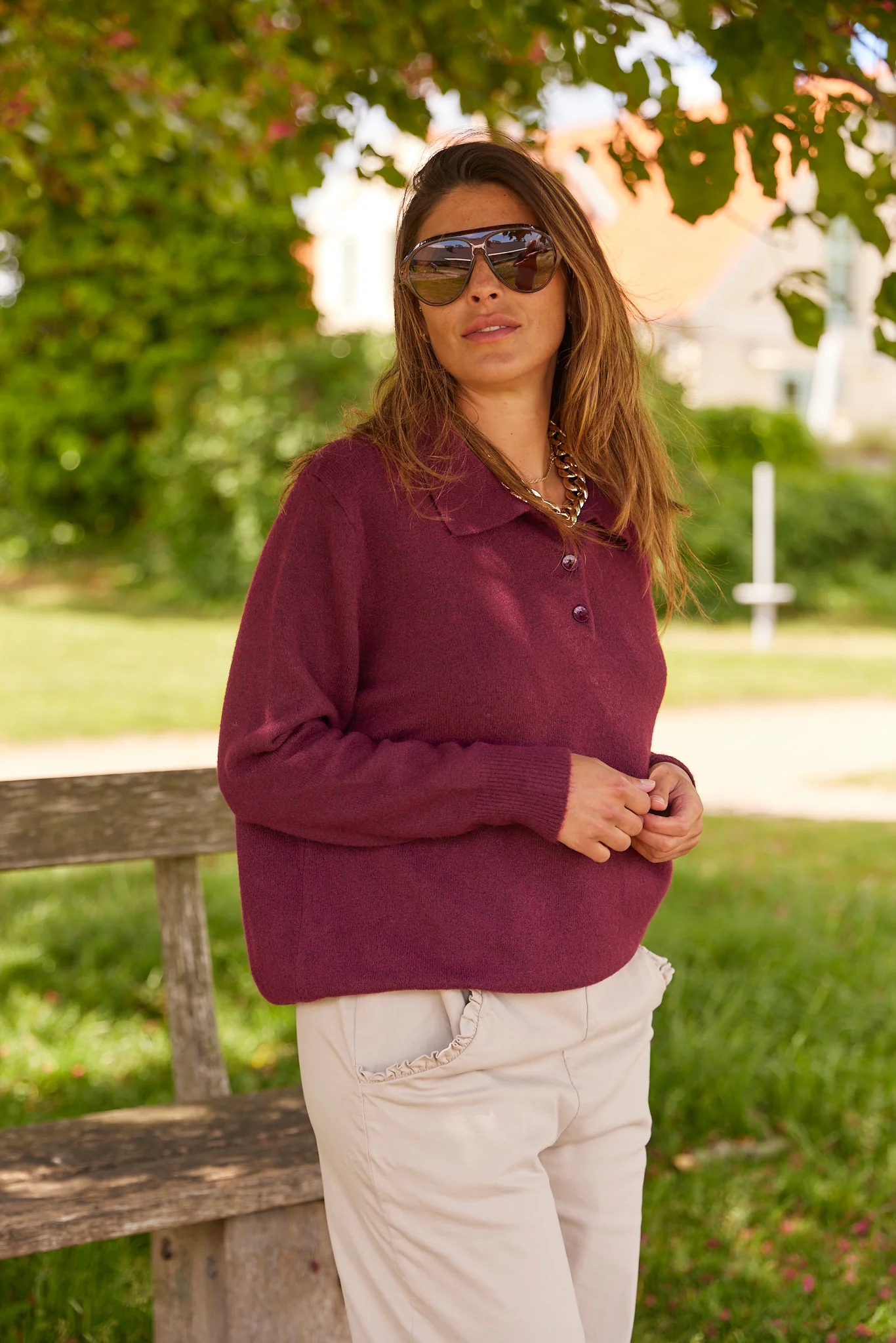 Mauda Polo Knit | Burgundy - Image 3