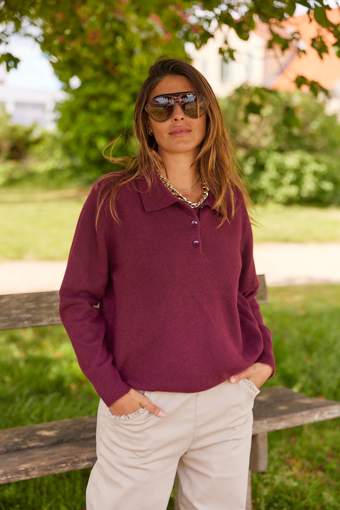 Mauda Polo Knit | Burgundy - Image 4