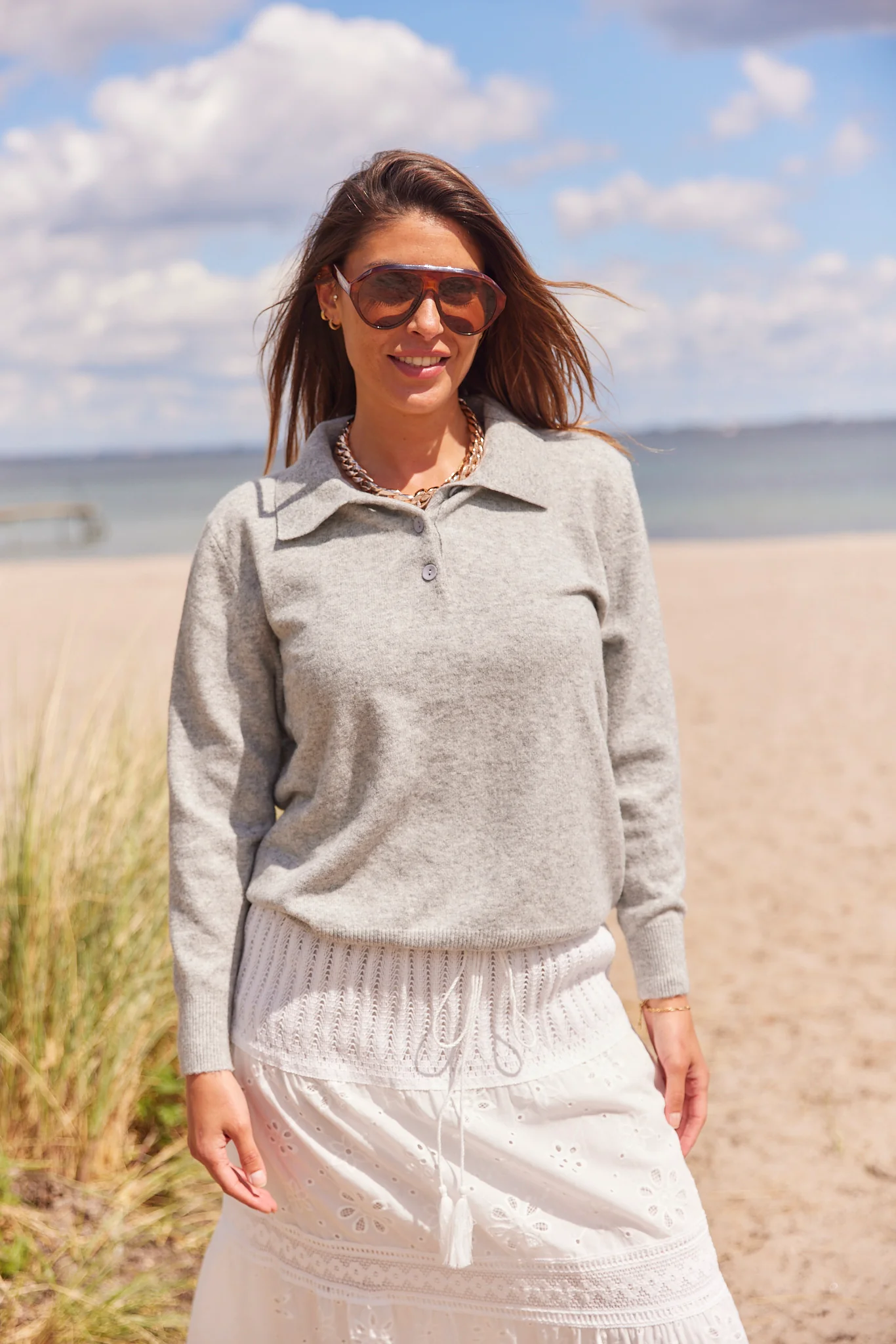 Mauda Polo Knit | Light Gray - Image 3