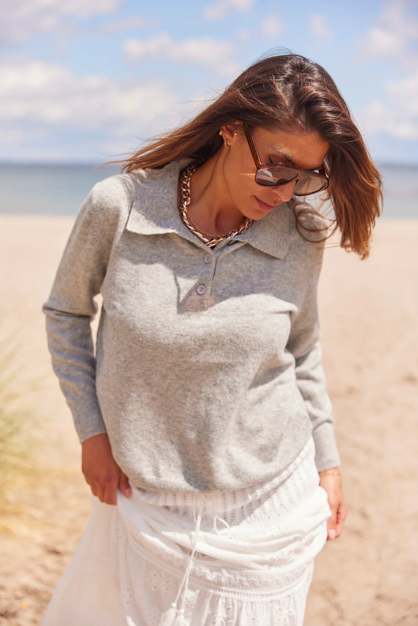 Mauda Polo Knit | Light Gray - Image 4