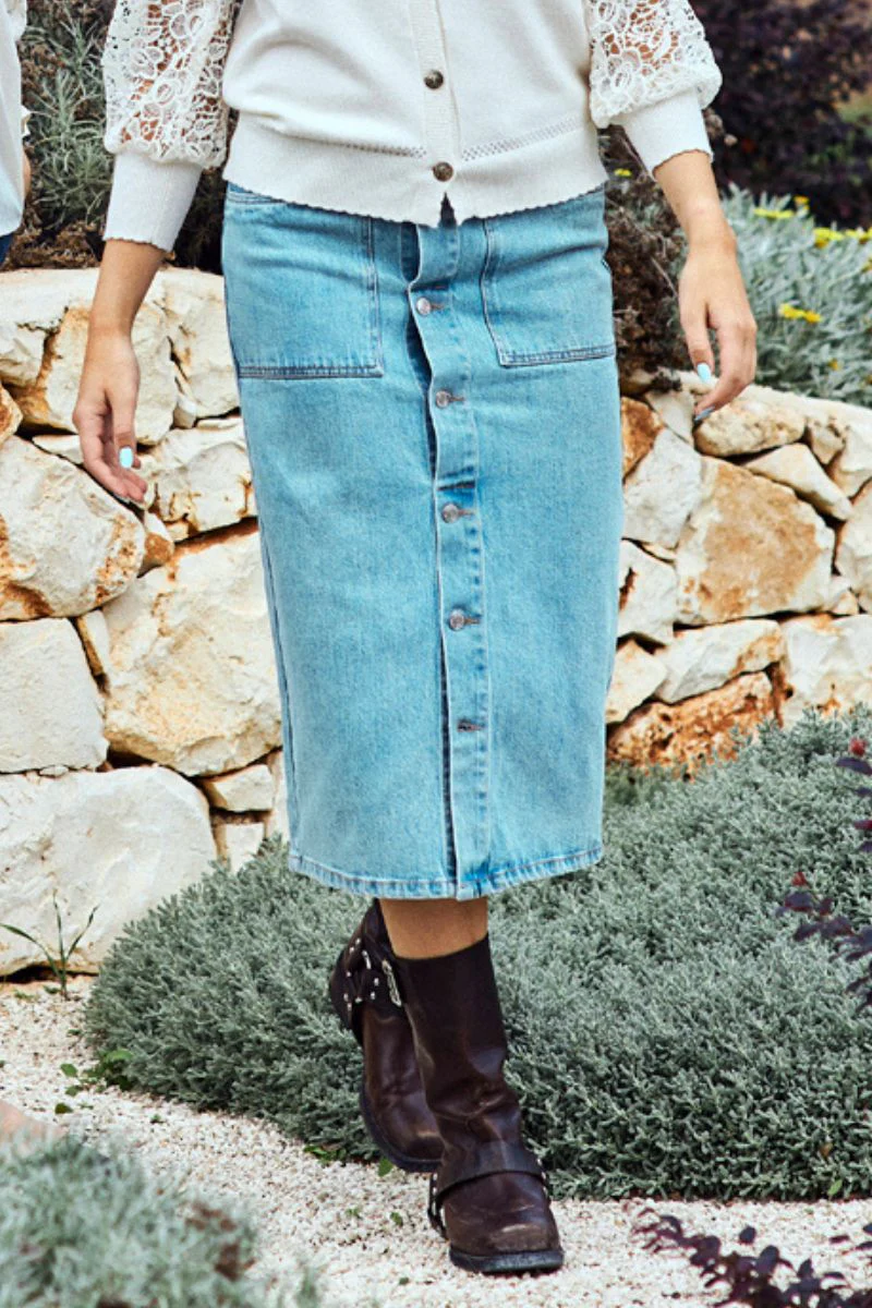 Medea Skirt 205347 | Light Blue Denim | Nederdel fra Freequent - Image 9