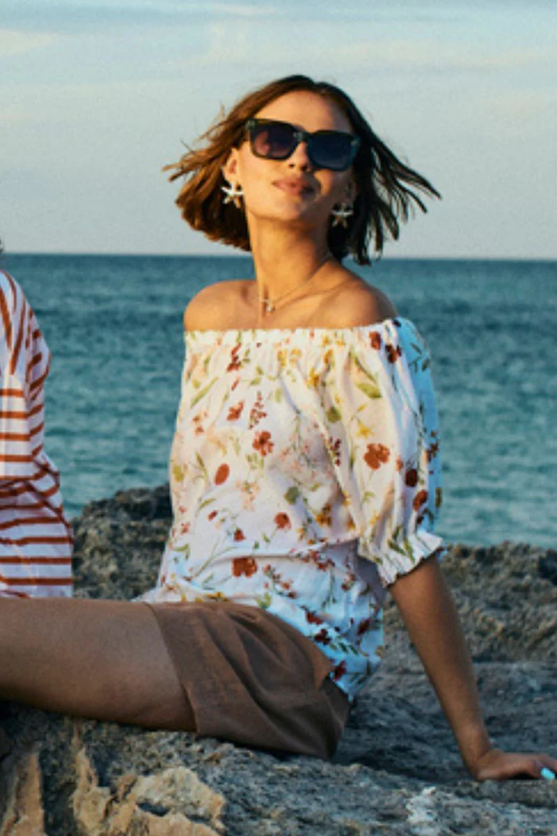 Mele Blouse 206078 | Brilliant White W. Hot Coral | Bluse fra Freequent - Image 11