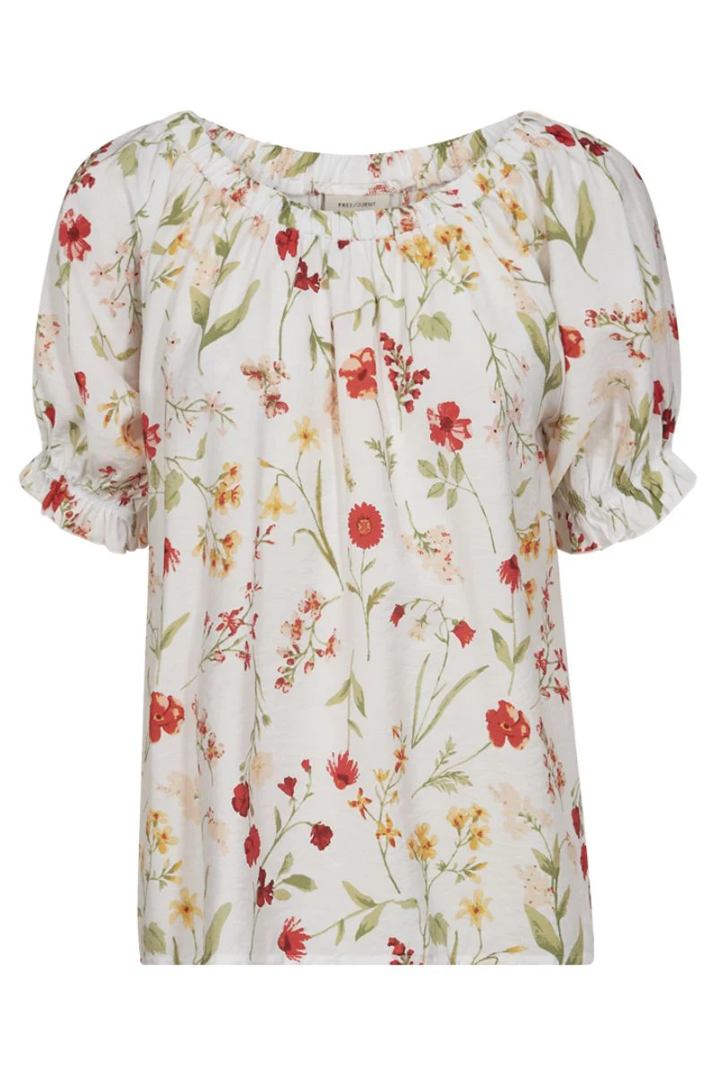 Mele Blouse 206078 | Brilliant White W. Hot Coral | Bluse fra Freequent - Image 2