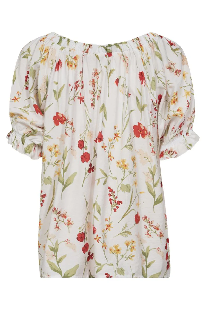 Mele Blouse 206078 | Brilliant White W. Hot Coral | Bluse fra Freequent - Image 4