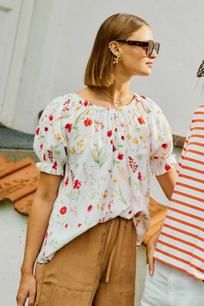 Mele Blouse 206078 | Brilliant White W. Hot Coral | Bluse fra Freequent - Image 8
