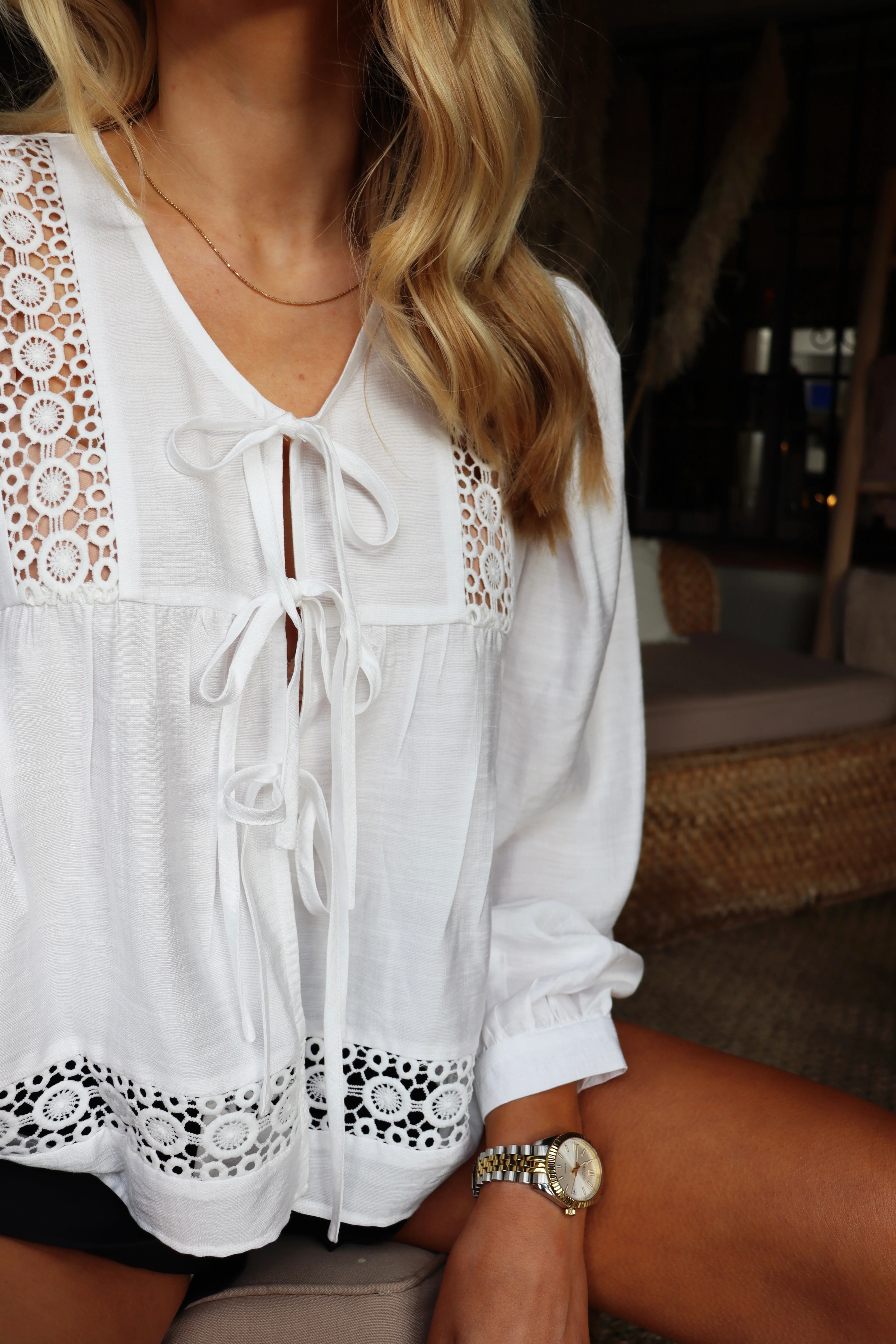 Merle Ls Tie Blouse | White | Bluse fra Liberté - Image 3
