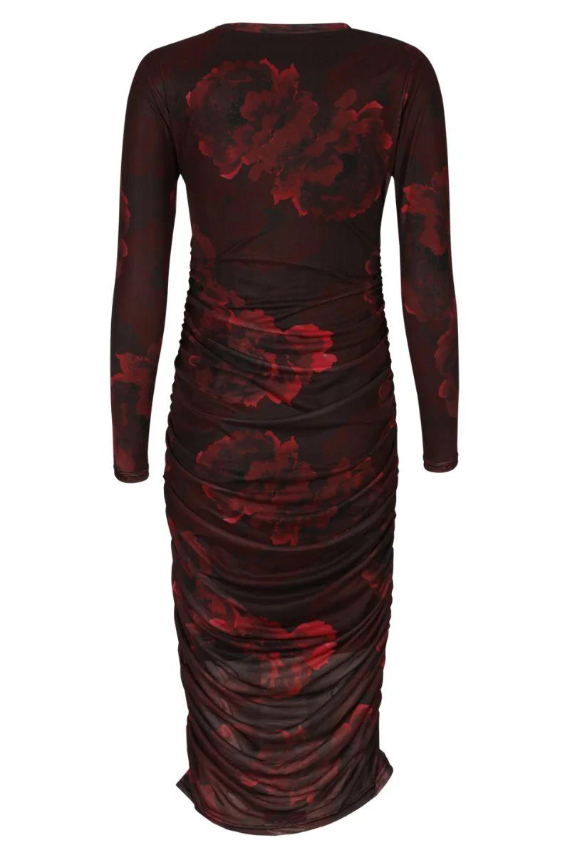 Mesh Ls Long Dress | Black Bordeaux Flower | Kjole fra Liberté - Image 4
