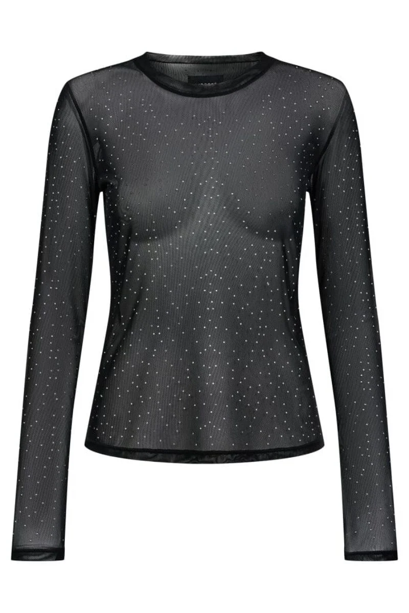 Mesh Ls Sparkle Tshirt | Black Silver Dot | Liberté