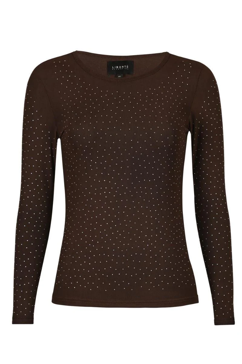 Mesh Ls Sparkle Tshirt | Dark Brown Diamond Dot | Bluse fra Liberté