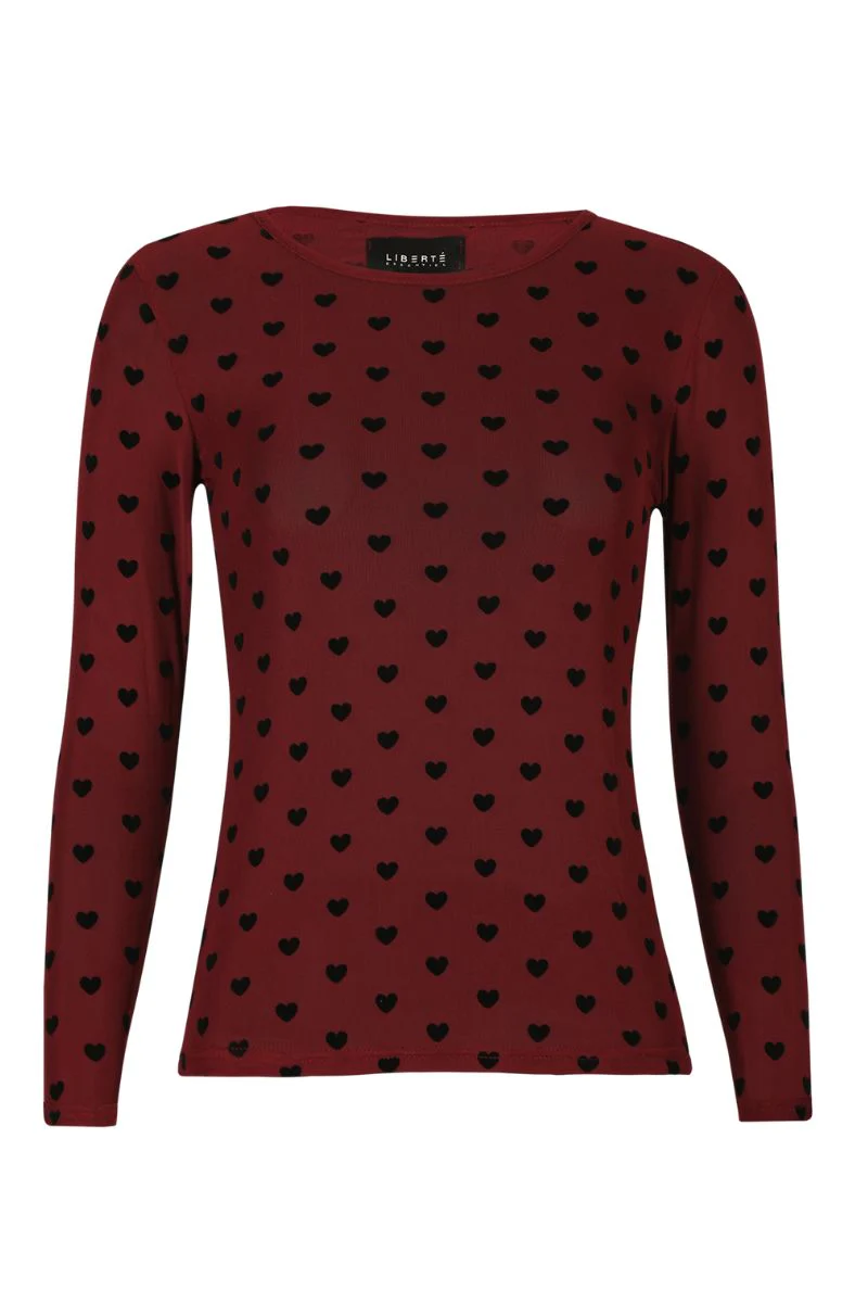 Mesh Ls Tshirt | Bordeaux Black Flock Heart | Bluse fra Liberté - Image 2