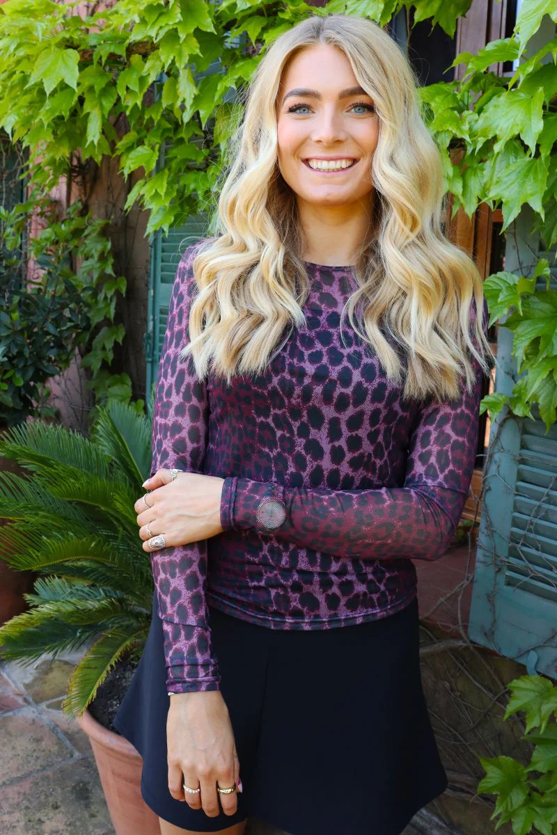 Mesh Ls Tshirt | Bordeaux Lux Leo | Bluse fra Liberté