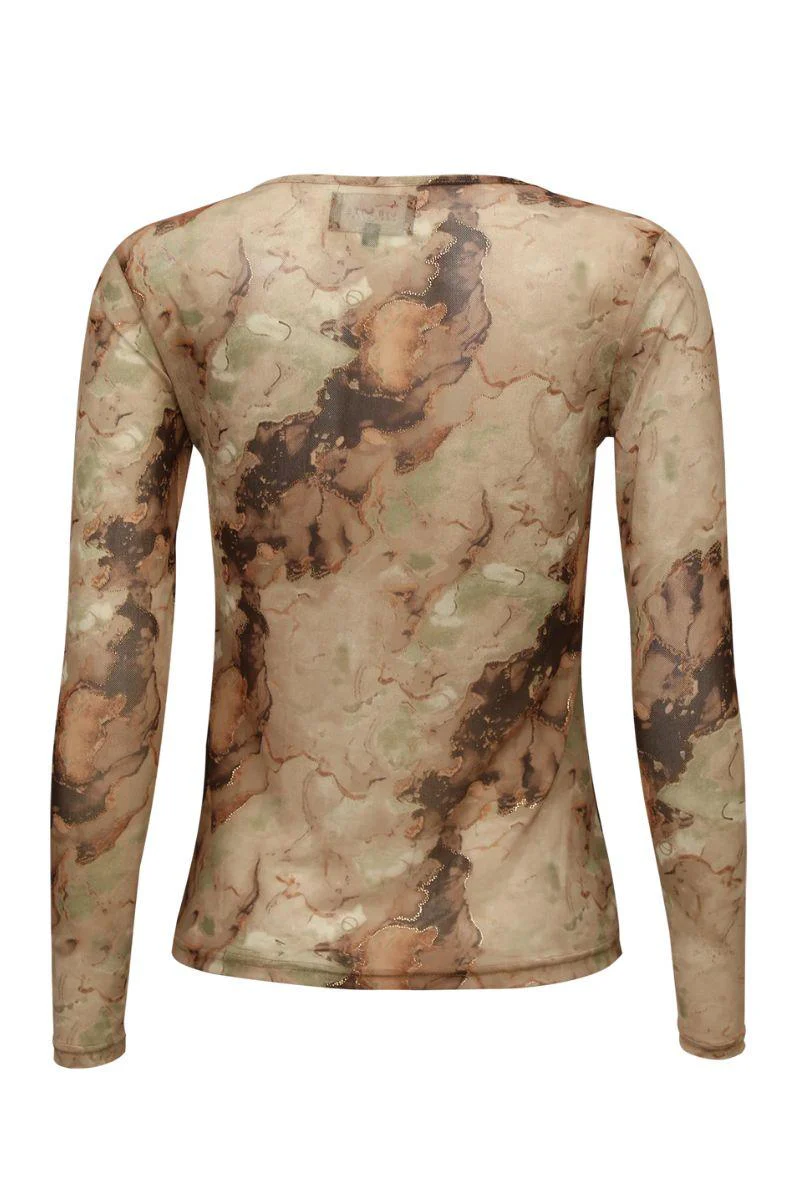 Mesh Ls Tshirt | Brown Gold Marble | Bluse fra Liberté - Image 4