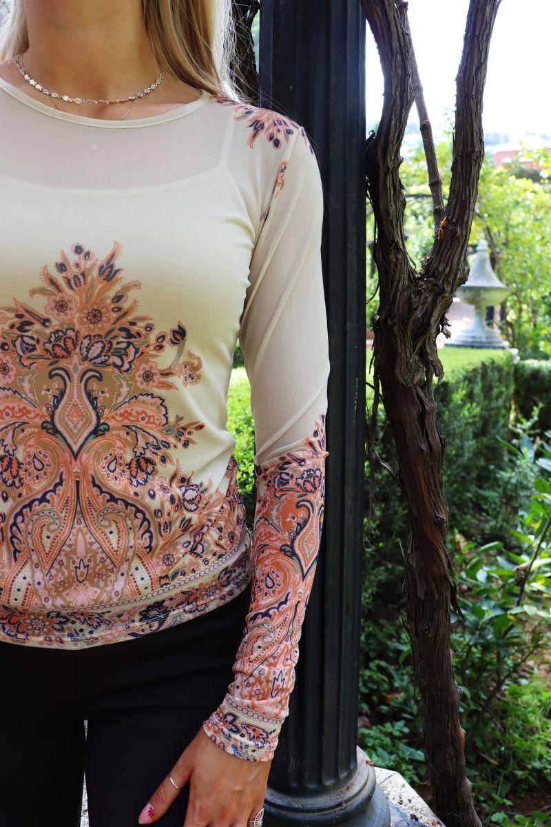 Mesh Ls Tshirt | Creme Paisley | Bluse fra Liberté - Image 3