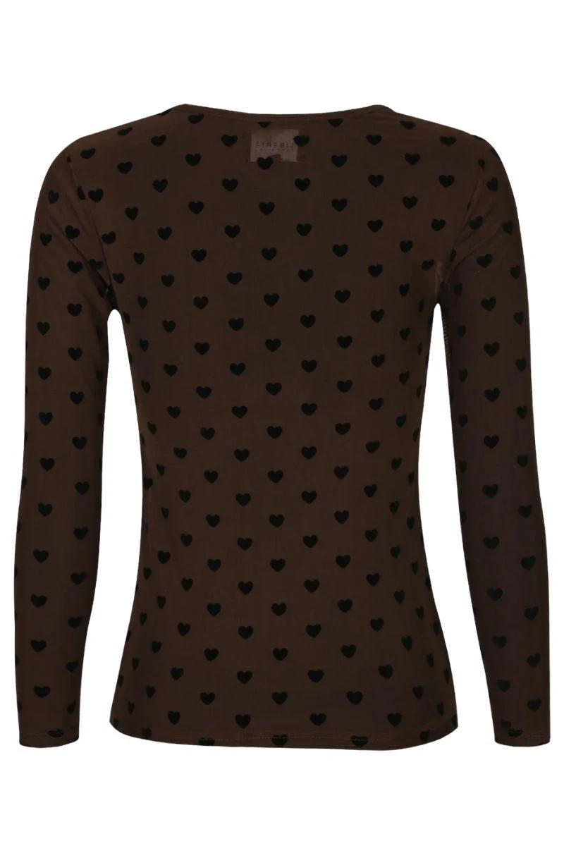 Mesh Ls Tshirt | Dark Brown Black Flock Heart | Bluse fra Liberté - Image 6