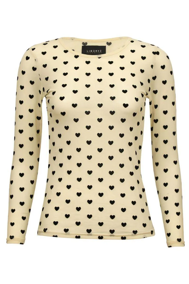 Mesh Ls Tshirt | Ivory Black Flock Heart | Bluse fra Liberté - Image 2