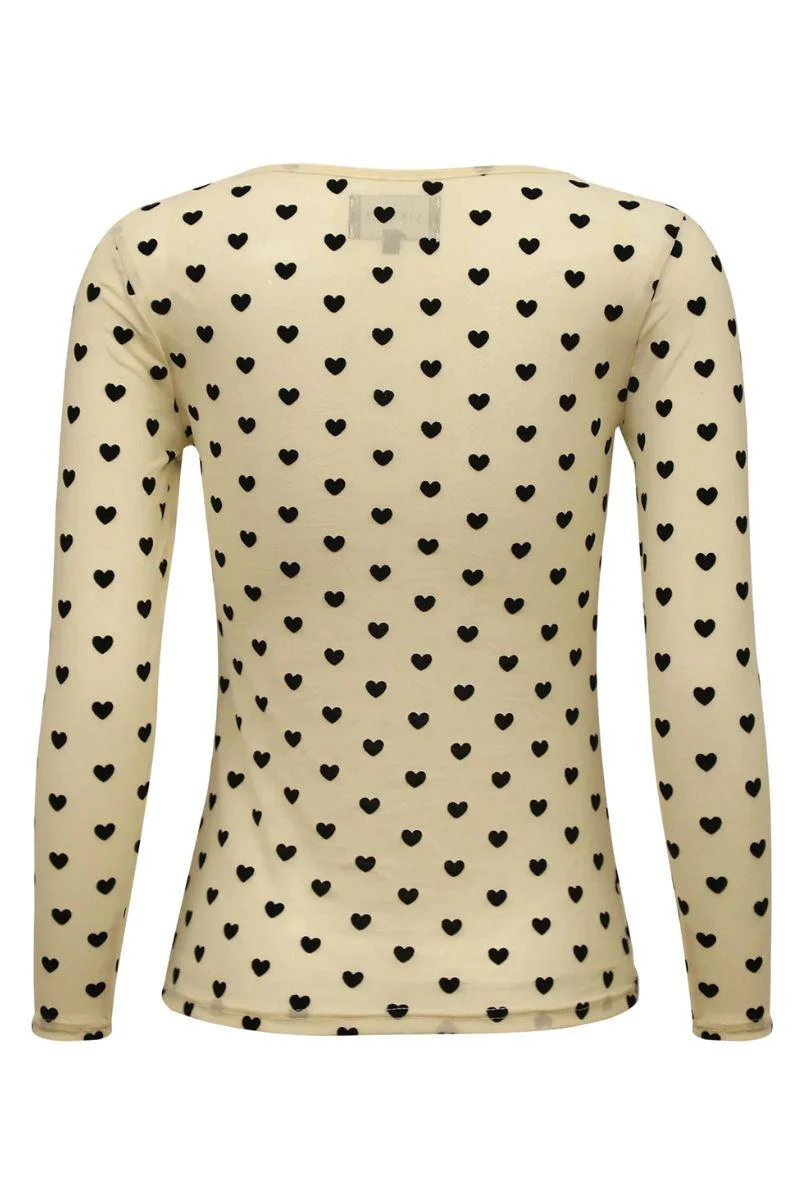 Mesh Ls Tshirt | Ivory Black Flock Heart | Bluse fra Liberté - Image 4
