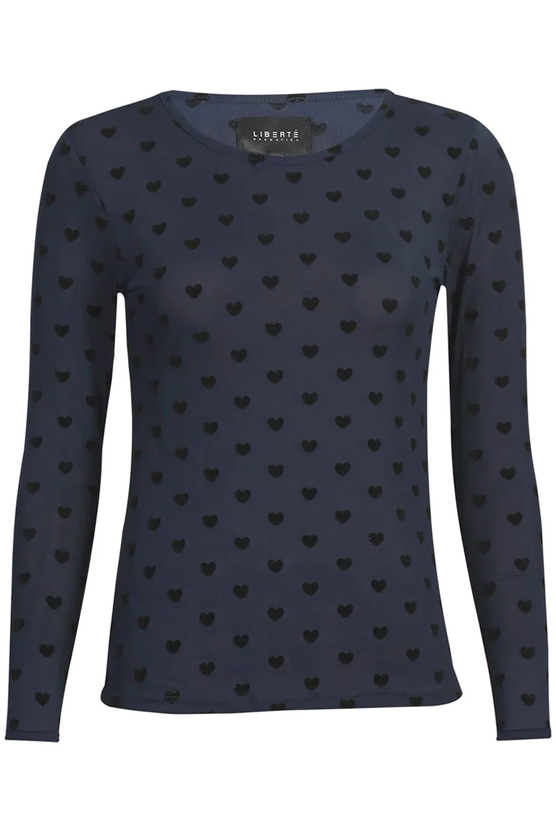 Mesh Ls Tshirt | Navy Black Flock Heart | Bluse fra Liberté