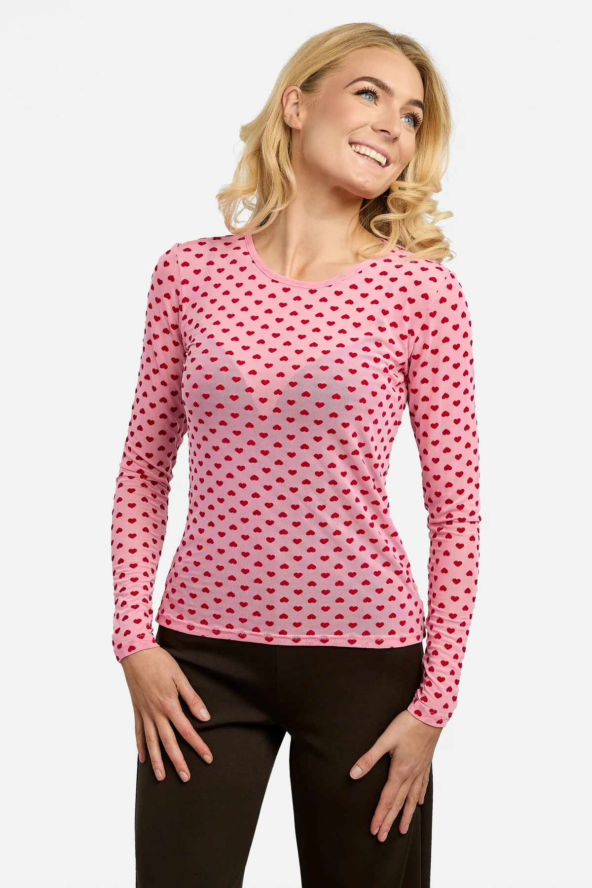 Mesh Ls Tshirt | Pink Red Flock Heart | Bluse fra Liberté - Image 4