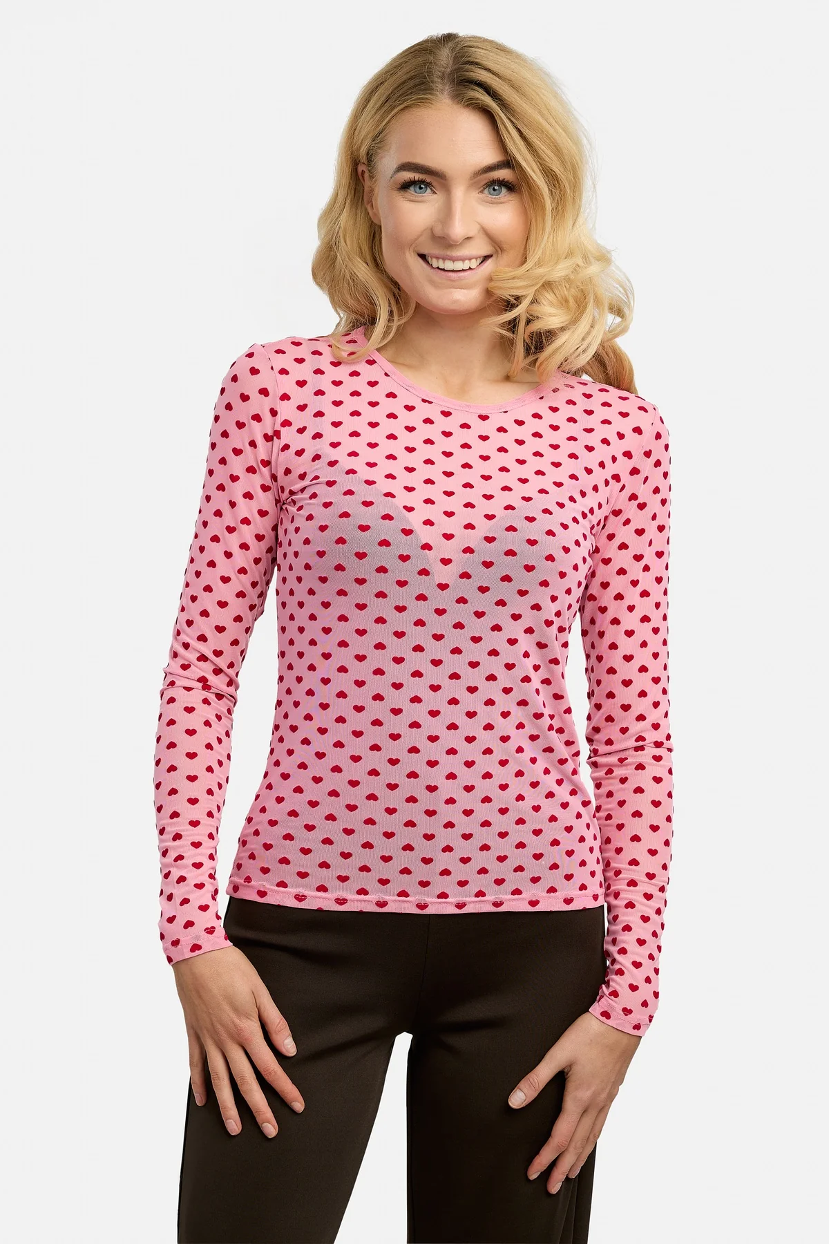 Mesh Ls Tshirt | Pink Red Flock Heart | Bluse fra Liberté - Image 5