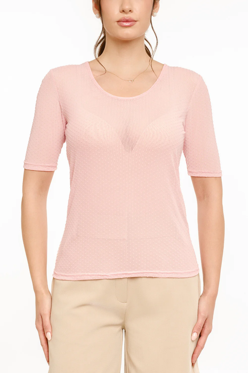 Mesh SS Tshirt Dot | Rose - Image 2