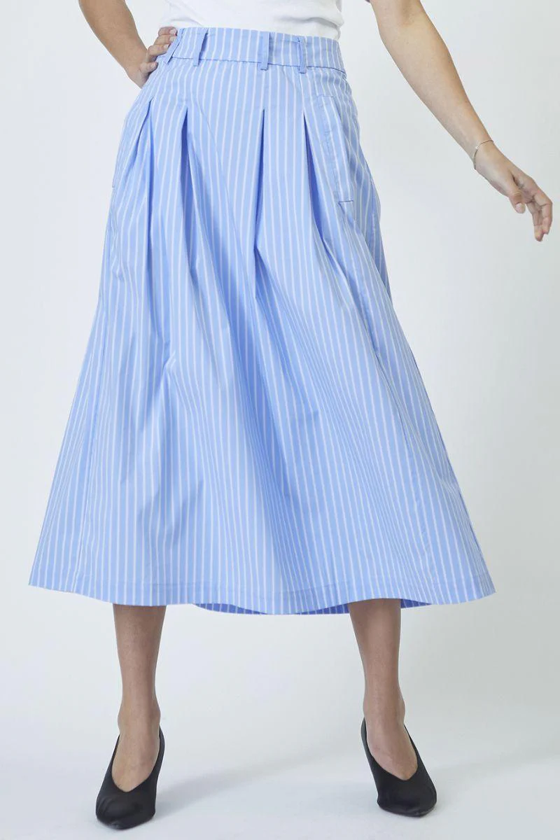 Mica Stripe Pleat Skirt 34225 | Pale Blue | Nederdel fra Co'couture - Image 4
