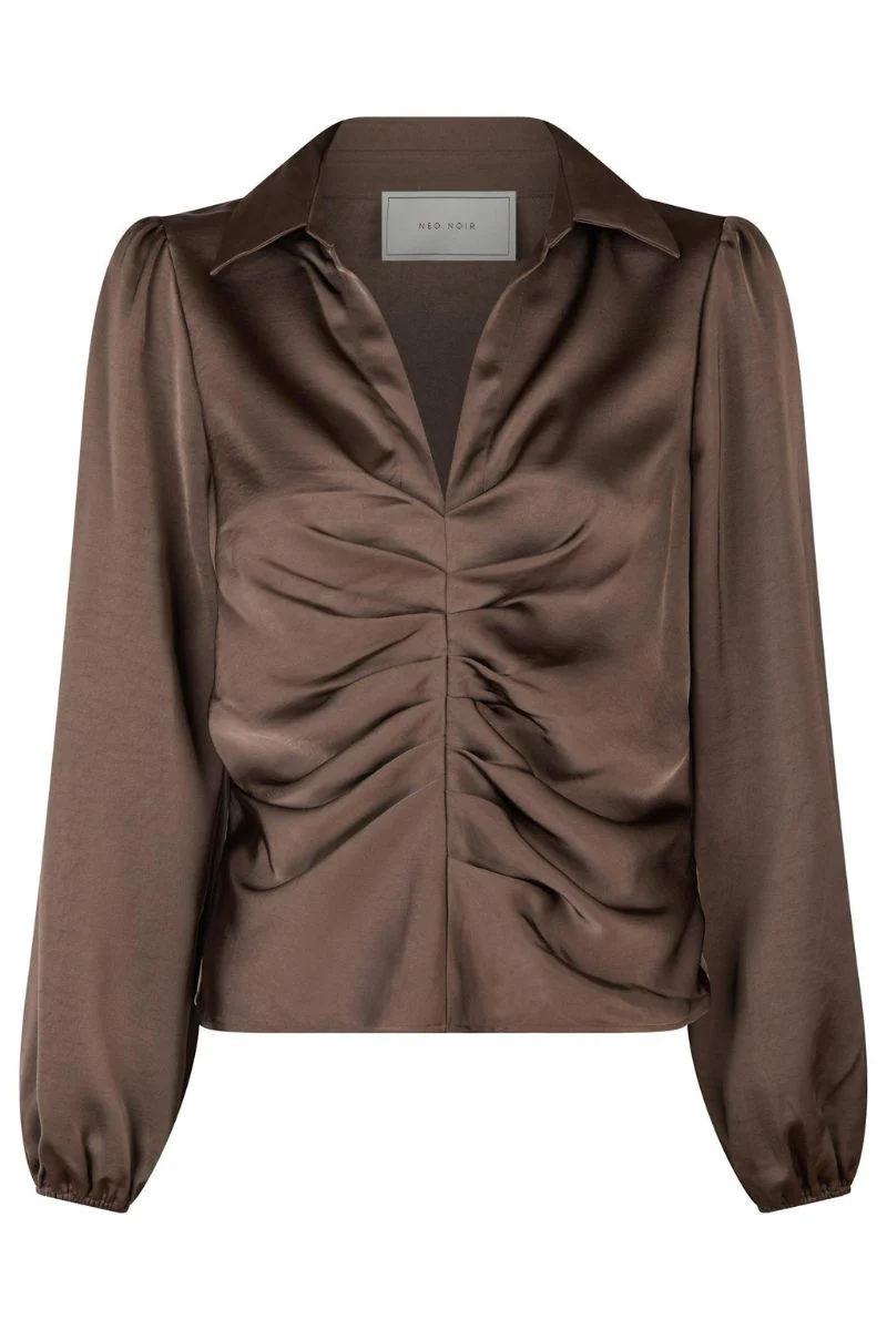 Mille Heavy Sateen Blouse | Dark Brown | Bluse fra Neo Noir - Image 2