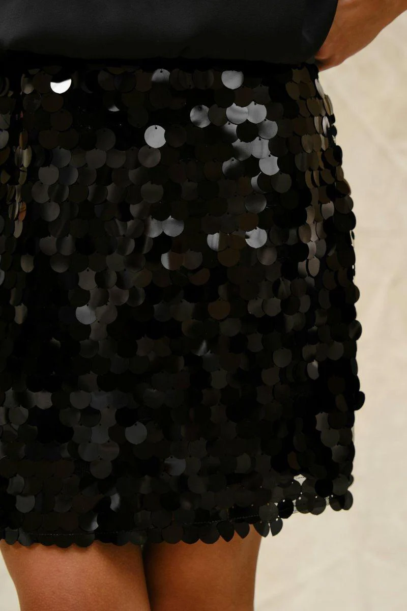 Miva Big Sequins Skirt | Black | Nederdel fra Neo Noir - Image 5