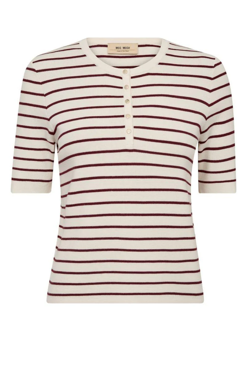 Aliz Caliz Stripe SS Knit | Cabernet | Strik fra Mos Mosh - Image 2