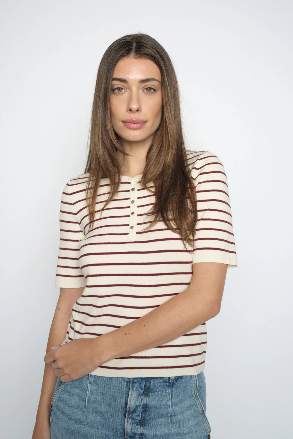 Aliz Caliz Stripe SS Knit | Cabernet | Strik fra Mos Mosh - Image 5