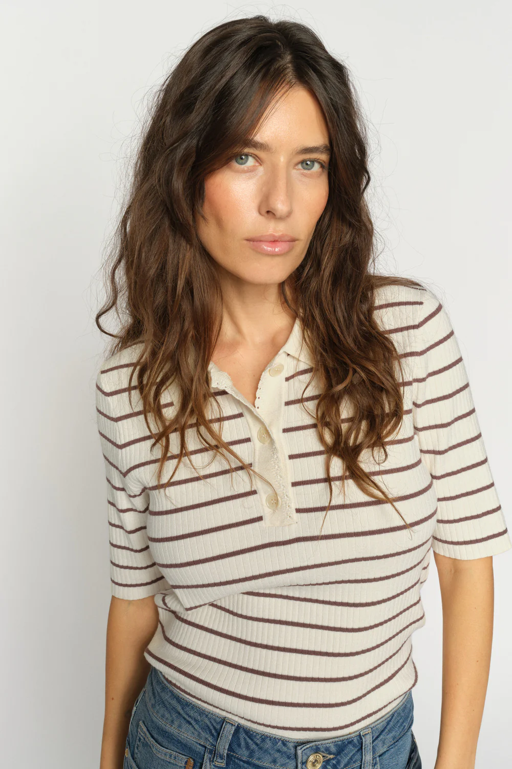 Caliz Stripe SS Knit | Coffee Quartz | Strik fra Mos Mosh