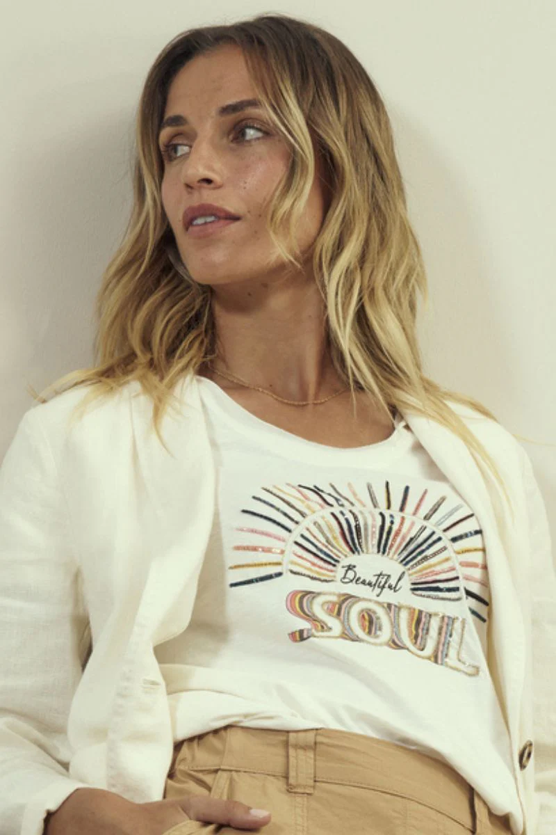 Caro O-SS Tee | Ecru | T-shirt fra Mos mosh - Image 3