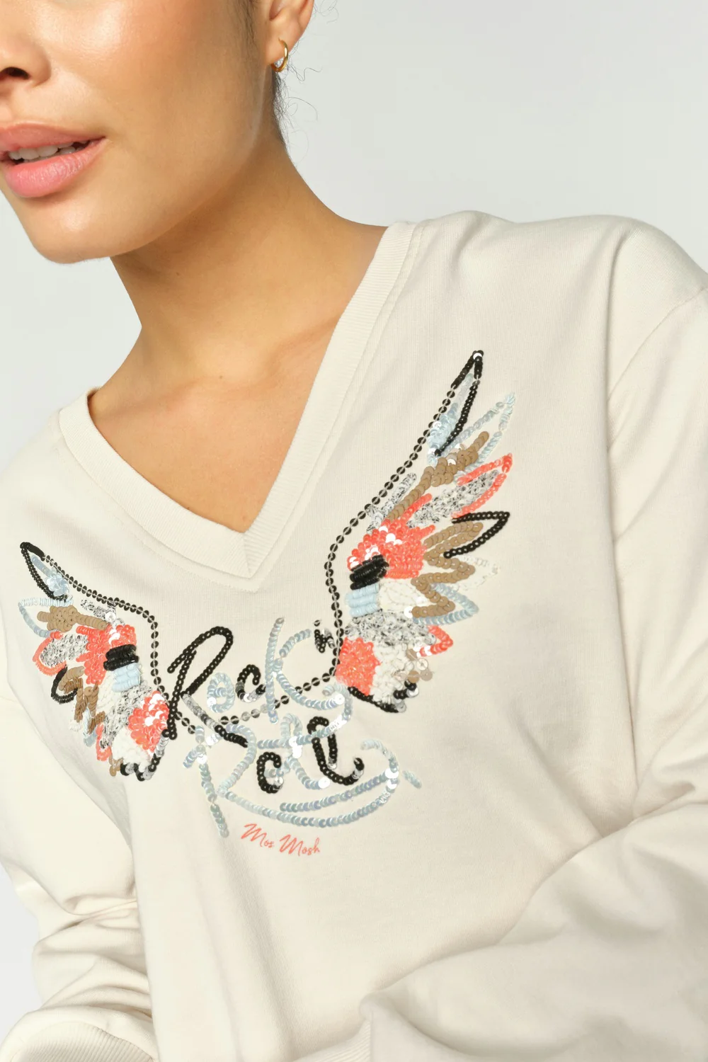 Cosette V-LS Spring Sweatshirt | Ecru | Bluse fra Mos Mosh - Image 3