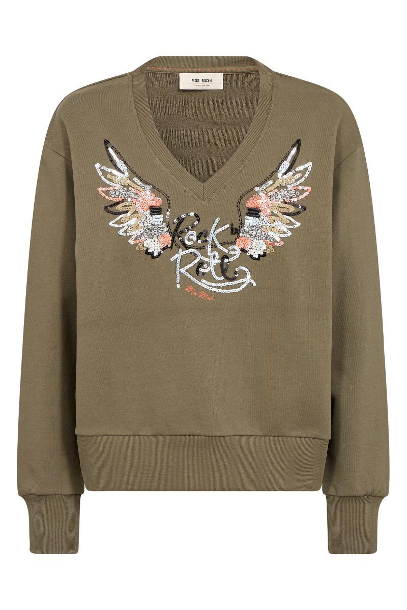 Cosette V-LS Spring Sweatshirt | Olive Night | Bluse fra Mos Mosh - Image 2