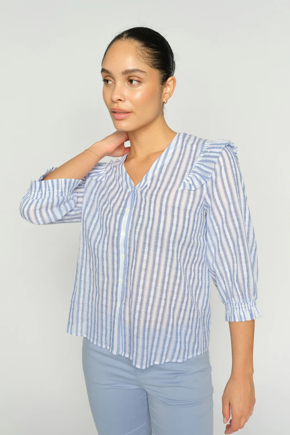 Debby Stripe Shirt | Brunnera Blue | Skjorte fra Mos Mosh