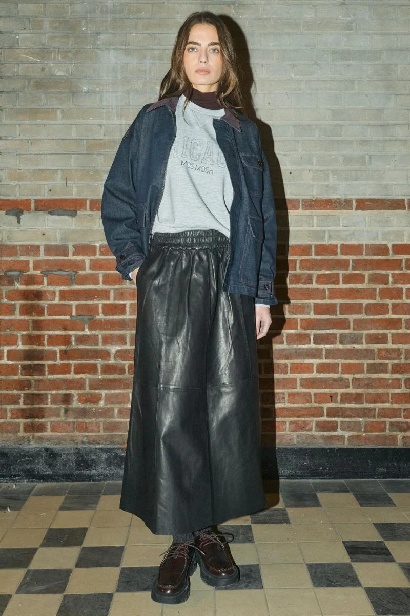 Deena Leather Skirt | Black | Nederdel fra Mos Mosh - Image 4