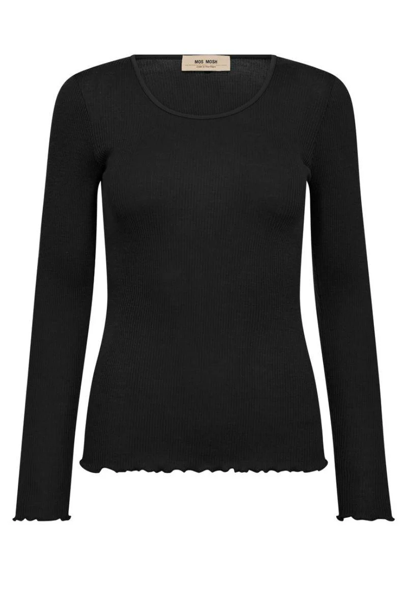 Elaine Seamless Silk O-LS Tee | Black | T-shirt fra Mos Mosh