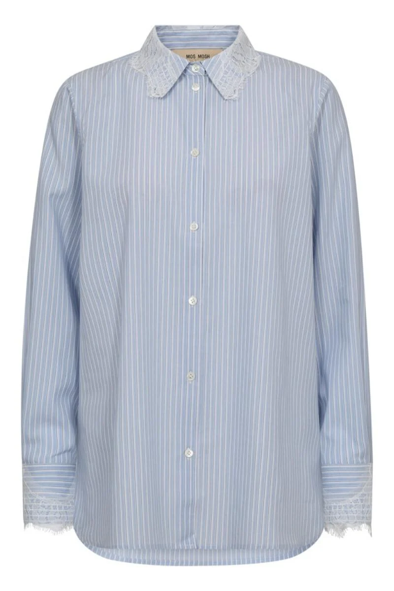 Elinda Stripe Lace Shirt | Brunnera Blue | Skjorte fra Mos Mosh - Image 2