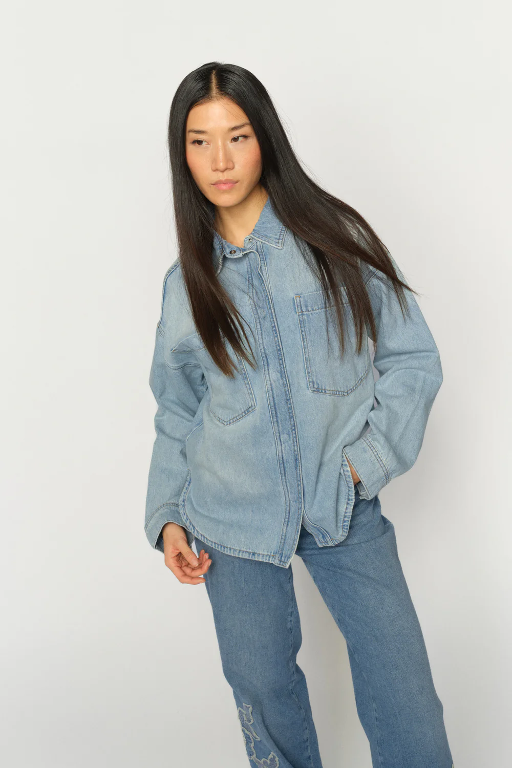 Emm Flower Shirt | Light Blue | Skjorte fra Mos Mosh