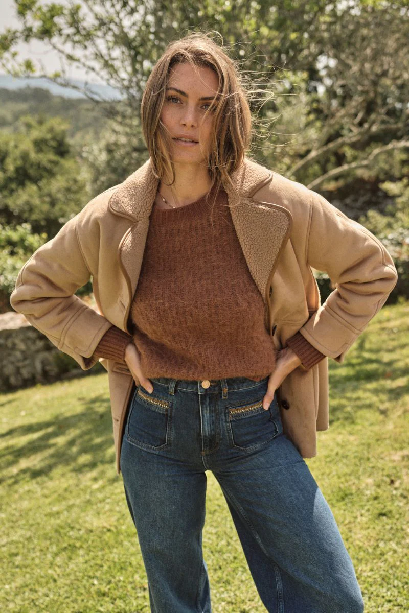 Fiona Faux Shearling Jacket | Light Cognac | Jakke fra Mos Mosh