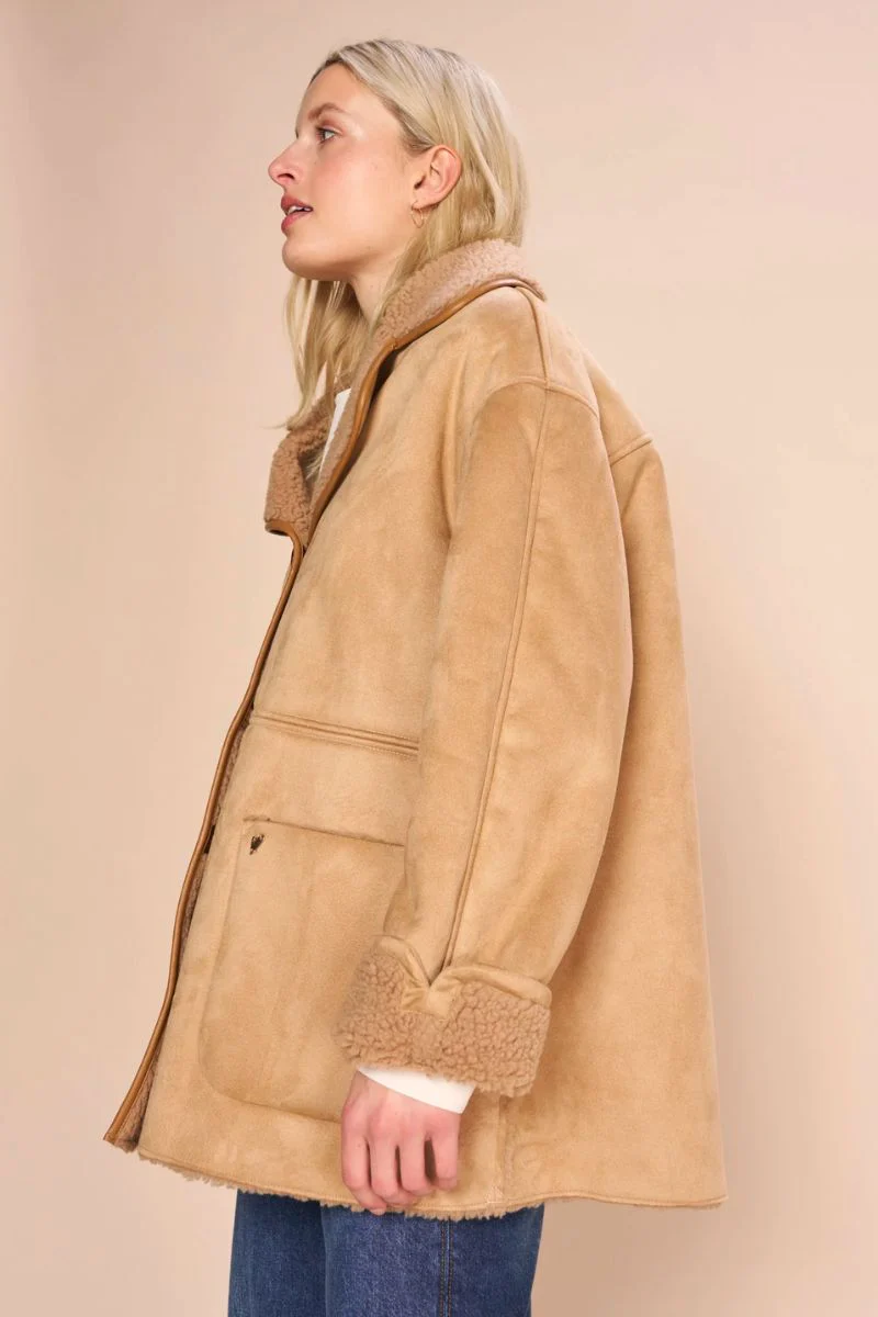 Fiona Faux Shearling Jacket | Light Cognac | Jakke fra Mos Mosh - Image 8