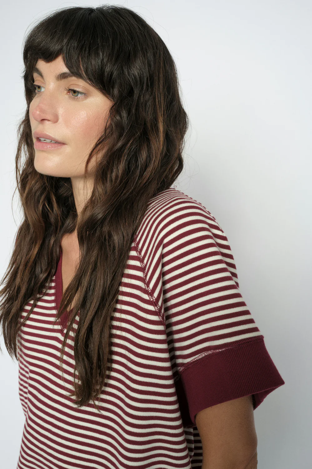 Holt V-SS Stripe Sweatshirt | Cabernet | Bluse fra Mos Mosh - Image 4