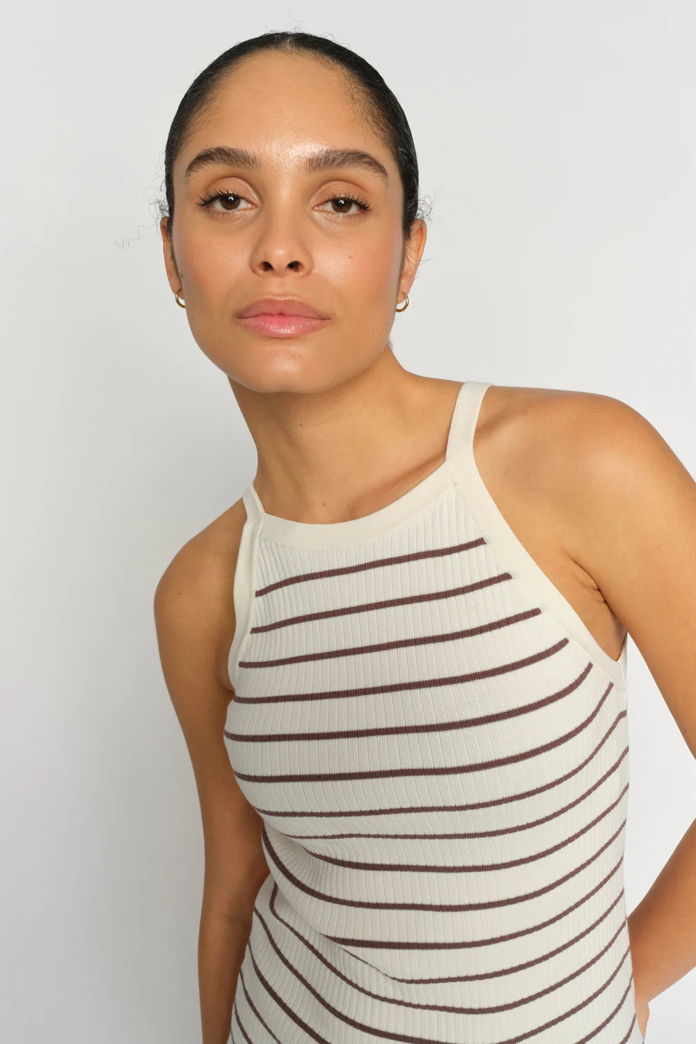 Imanja Caliz Stripe Knit Top | Coffee Quartz | Strik fra Mos Mosh - Image 4
