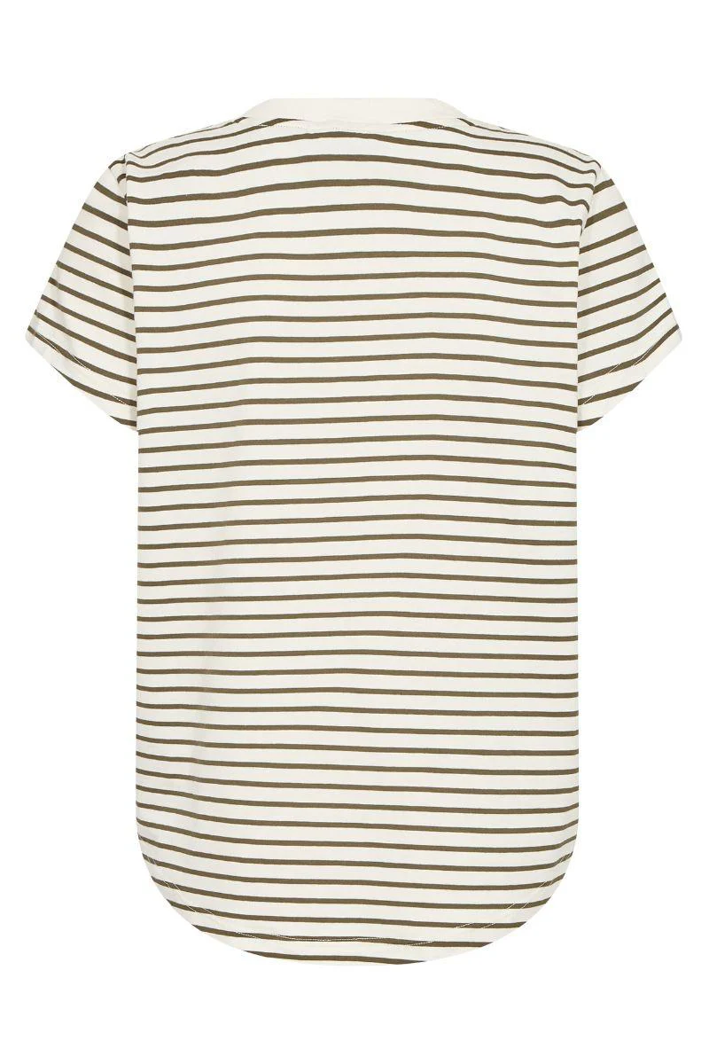 Kala V-SS Stripe Tee | Olive Night | T-Shirt fra Mos Mosh - Image 3