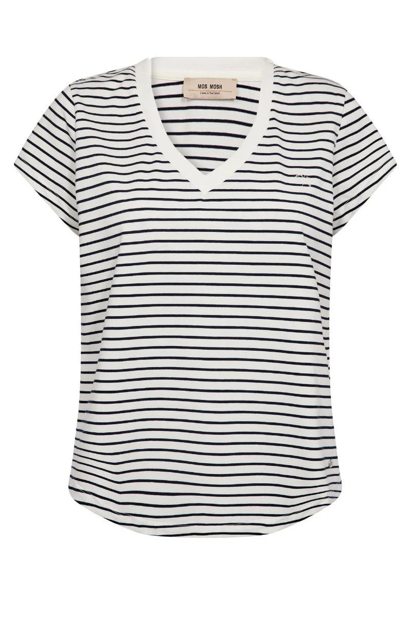 Kala V-SS Stripe Tee | Salute Navy | T-Shirt fra Mos Mosh - Image 2