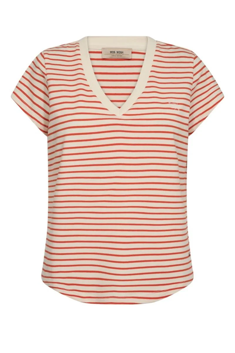 Kala V-SS Stripe Tee | Spicy Orange | T-Shirt fra Mos Mosh - Image 2