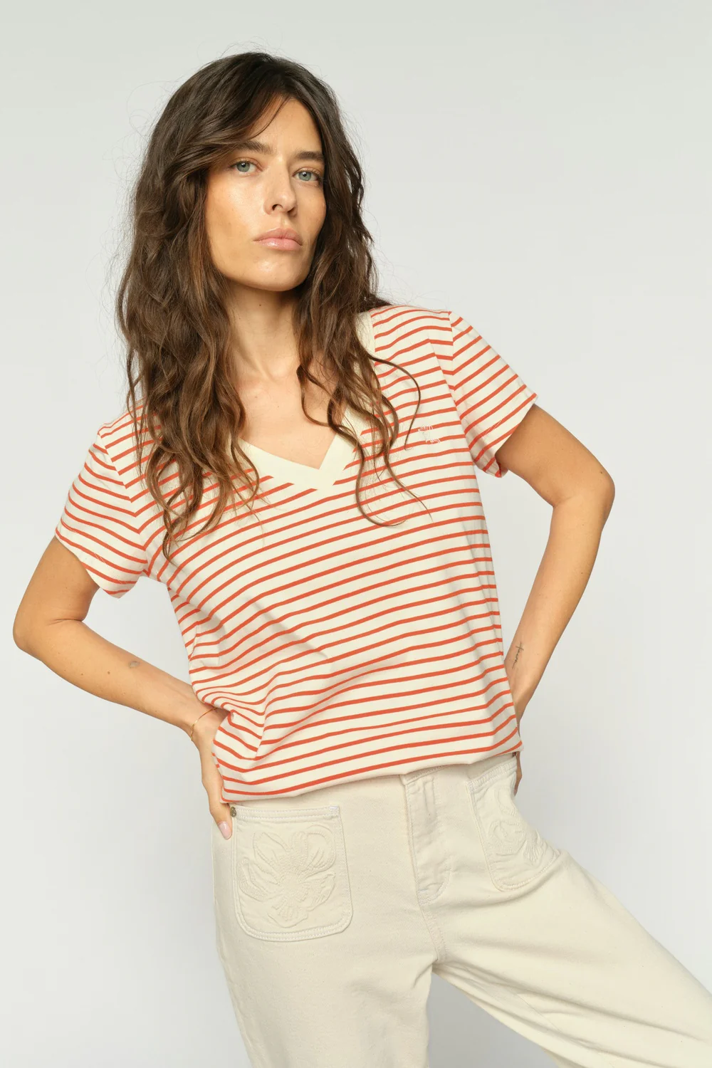 Kala V-SS Stripe Tee | Spicy Orange | T-Shirt fra Mos Mosh - Image 4